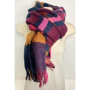 Wide Plaid Scarf Andeawy Navy Pink Brown 2’ x 6’ Acrylic Winter Accessories